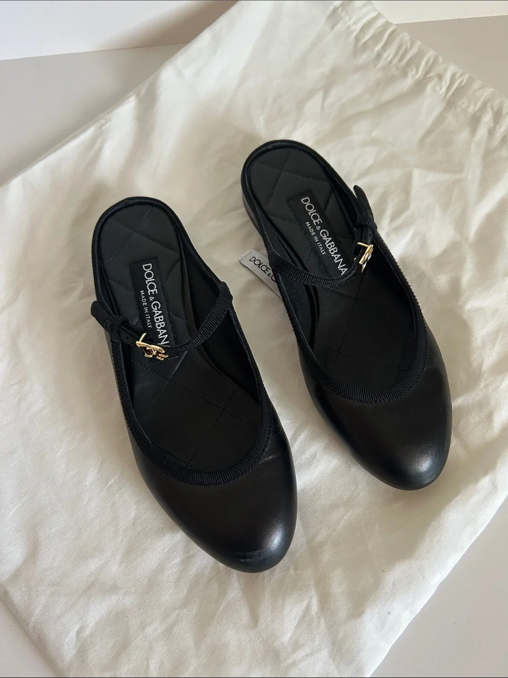 Dolce & Gabbana Black Leather Logo Strap Mules